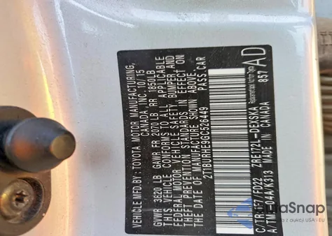 2016 Toyota Corolla L из США, поврежденный, VIN 2T1BURHE9GC526449